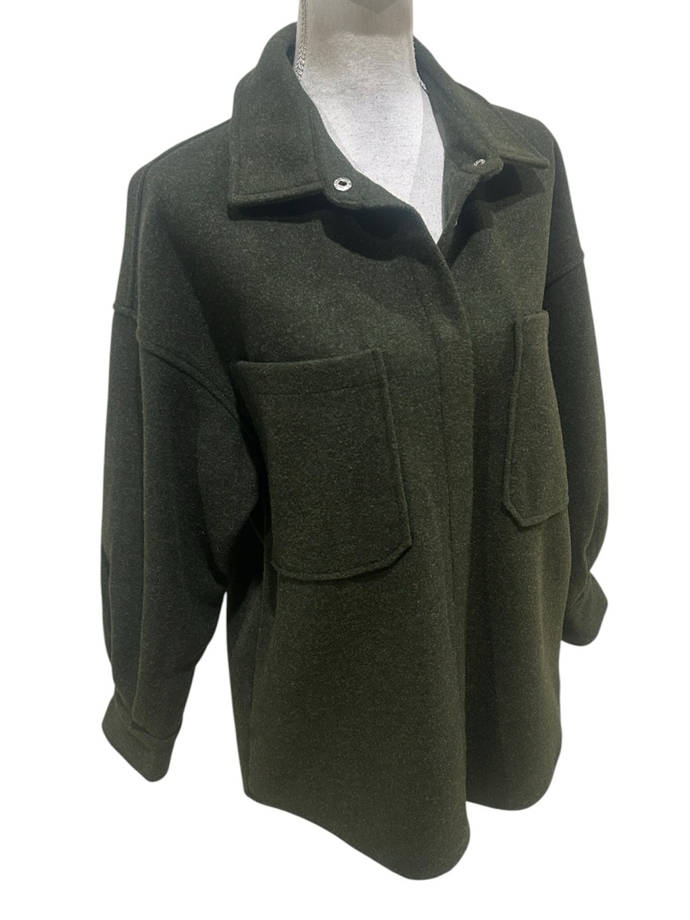 Merokeety Olive Green button down shirt jacket Shacket chest Pockets size medium - Picture 3 of 8